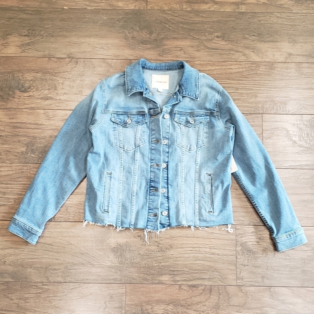 NWT Lucky Brand Fray Hem Denim Jacket Size Large - Picture 1 of 8